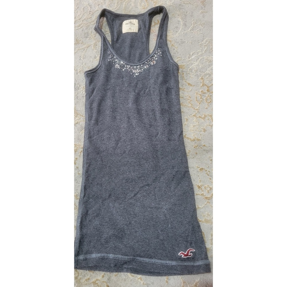Hollister Y2K Ribbed Tank Top XS Sequin Rhinestone Embellished SoCal Stretch